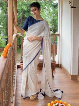 Suta - Women Off White Woven Saree Without Blouse