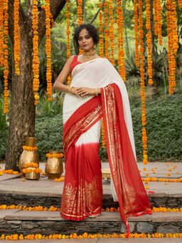 Suta - Women White Printed Saree Without Blouse