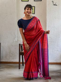 Suta - Women Maroon Woven Saree Without Blouse
