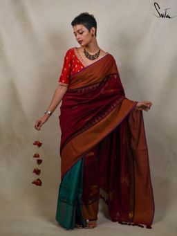 Suta - Women Red Woven Saree Without Blouse