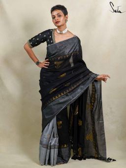 Suta - Women Black Woven Saree Without Blouse