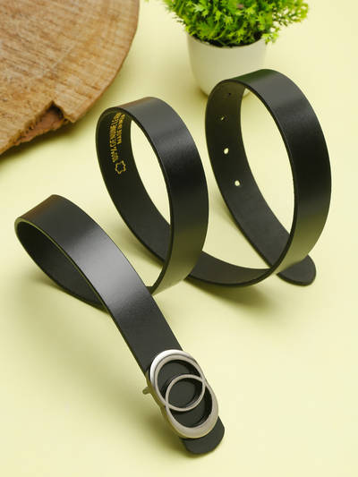 Women Black Solid Genuine Leather Belt