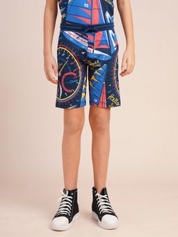 Jack & Jones Junior - Boys Blue Cotton Graphic Shorts