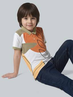 Jack & Jones Junior - Boys Off White Cotton Abstract Polo T-Shirt