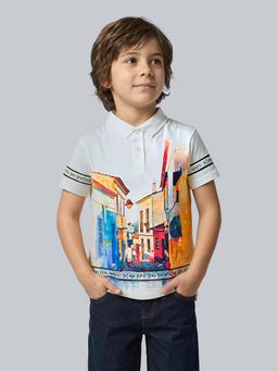 Jack & Jones Junior - Boys White Cotton Graphic Polo T-Shirt
