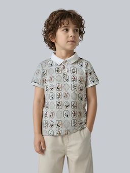 Jack & Jones Junior - Boys Cream Cotton Geometric Polo T-Shirt