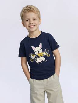 Jack & Jones Junior - Boys Navy Blue Cotton Embellished T-Shirt