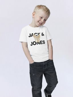 Jack & Jones Junior - Boys White Cotton Typography T-Shirt