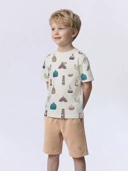Jack & Jones Junior - Boys Beige Cotton Printed T-Shirt
