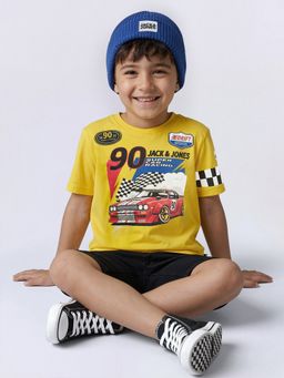 Jack & Jones Junior - Boys Yellow Cotton Graphic T-Shirt