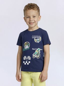 Jack & Jones Junior - Boys Navy Blue Cotton Graphic T-Shirt