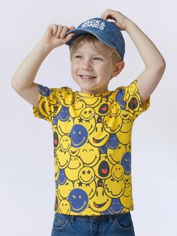 Jack & Jones Junior - Boys Yellow Cotton Printed T-Shirt