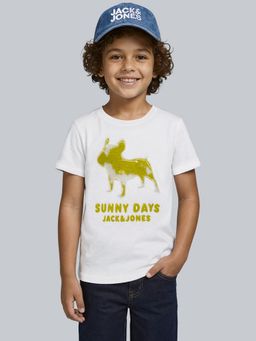 Jack & Jones Junior - Boys White Cotton Embellished T-Shirt