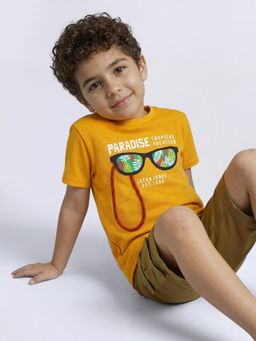 Jack & Jones Junior - Boys Yellow Cotton Graphic T-Shirt
