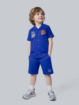 Jack & Jones Junior - Boys Blue Cotton Textured Shorts