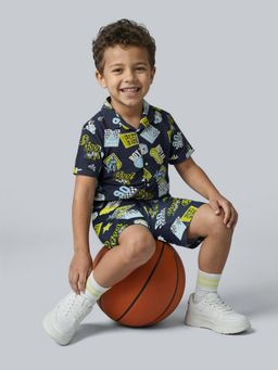Jack & Jones Junior - Boys Navy Blue Cotton Graphic Shorts