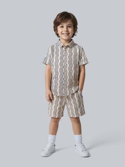 Jack & Jones Junior - Boys Beige Cotton Stripes Shorts