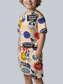 Jack & Jones Junior - Boys Beige Cotton Typography Shorts