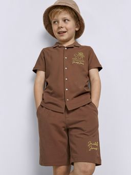 Jack & Jones Junior - Boys Brown Cotton Solid Shorts
