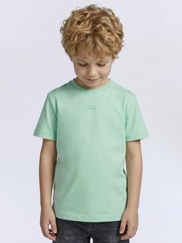 Jack & Jones Junior - Boys Green Cotton Blend Solid T-Shirt