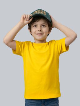 Jack & Jones Junior - Boys Yellow Cotton Blend Solid T-Shirt