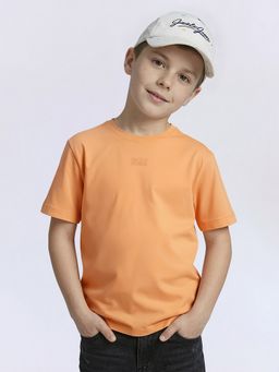 Jack & Jones Junior - Boys Orange Cotton Blend Solid T-Shirt