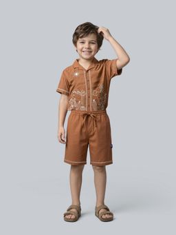Jack & Jones Junior - Boys Brown Cotton Embroidered Shorts