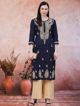 ADA - Navy Blue Embroidered Kurta (XS) (A411150)
