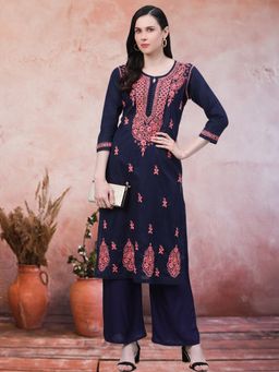 ADA - Navy Blue Embroidered Kurta (XS) (A411145)