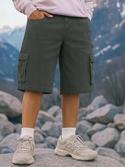 Bewakoof - Men's Dark Olive Green Washed Baggy Fit Cargo Carpenter Shorts