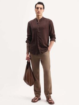 Rare Rabbit - Men Austi-Aw25 Dark Beige Plain Casual Trouser