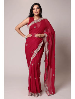 Zari Jaipur - Embroidery Sequins Saree with Unstitched Blouse
