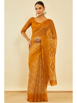 Soch - Womens Mustard Chanderi Leheriya Print Saree with Unstitched Blouse