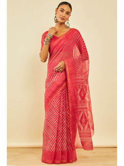 Soch - Womens Pink Chanderi Leheriya Print Saree with Unstitched Blouse