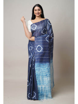 Unnati Silks - Navy Blue Tie and Dye Shibori Sico Saree with Unstitched Blouse