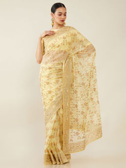Soch - Embroidered Organza Saree with Unstitched Blouse