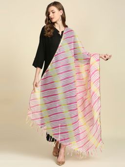 Dupatta Bazaar - Womens Kota Doria Dupatta In Pink & Yellow Multi Leharia