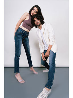 FREAKINS - Unisex Whiskered Dark Blue Jeans