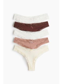 H&M - Women Beige 5-Pack Cotton And Lace Brazilian Briefs
