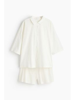 H&M - Women White Cotton Seersucker Shirt With Shortss