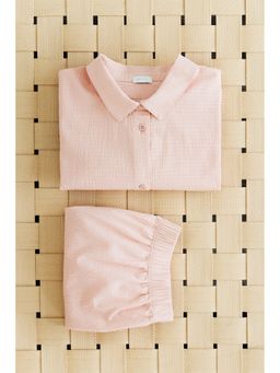 H&M - Women Pink Cotton Seersucker Shirt With Shortss