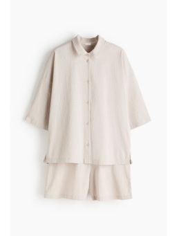 H&M - Women Beige Cotton Seersucker Shirt With Shortss