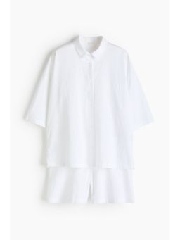 H&M - Women White Cotton Seersucker Shirt With Shortss