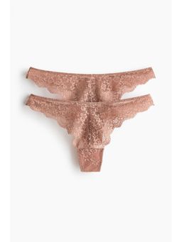 H&M - Women Brown 2-Pack Lace Thong Briefs