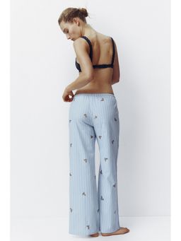 H&M - Women Blue Embellished Cotton Pyjama Bottoms