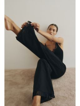 H&M - Women Black Lace-Trimmed Drawstring Trousers
