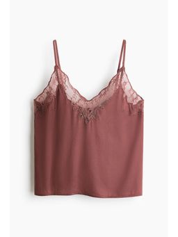 H&M - Women Red Lace-Trimmed Satin Pyjama Top