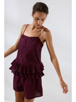 H&M - Women Red Lace-Trimmed Cotton Pyjamas