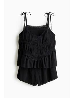 H&M - Women Black Lace-Detail Cotton Pyjamas