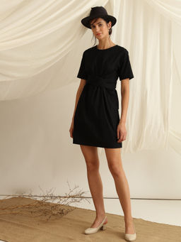 Blue Hour - Cross Tie-up Cotton Poplin Shift Dress